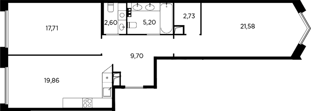 Планировка: 3Е-к.кв · 79,38 м²