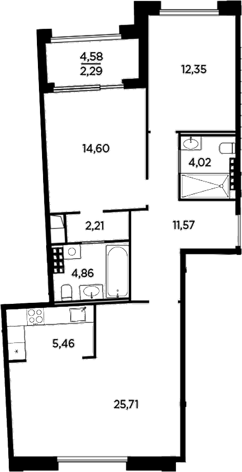 Планировка: 3 комнаты · 83,07 м²
