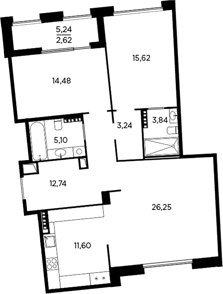 Планировка: 3 комнаты · 95,49 м²