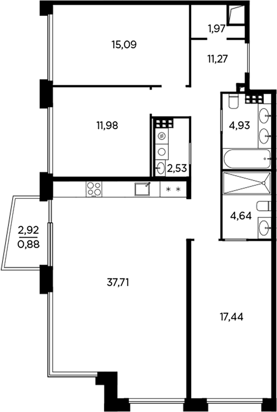 Планировка: 4Е-к.кв · 108,44 м²
