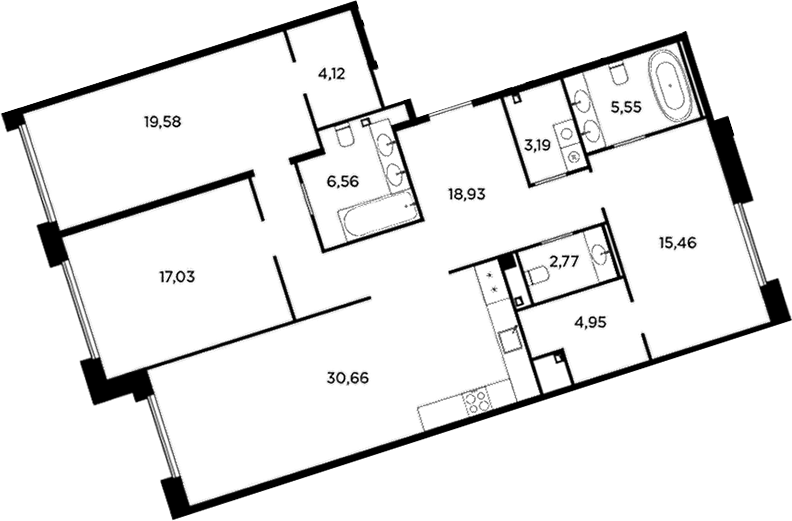 Планировка: 4Е-к.кв · 128,8 м²