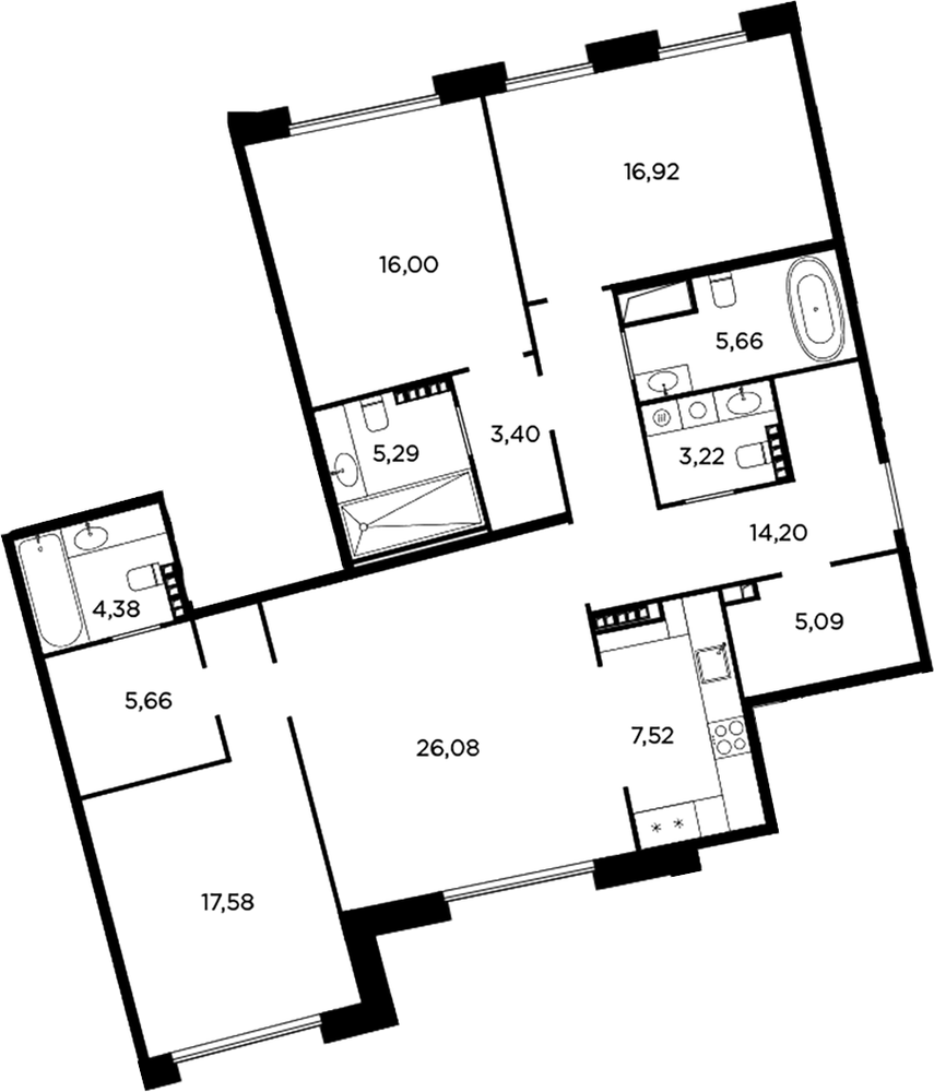 Планировка: 4+ комнаты · 131 м²