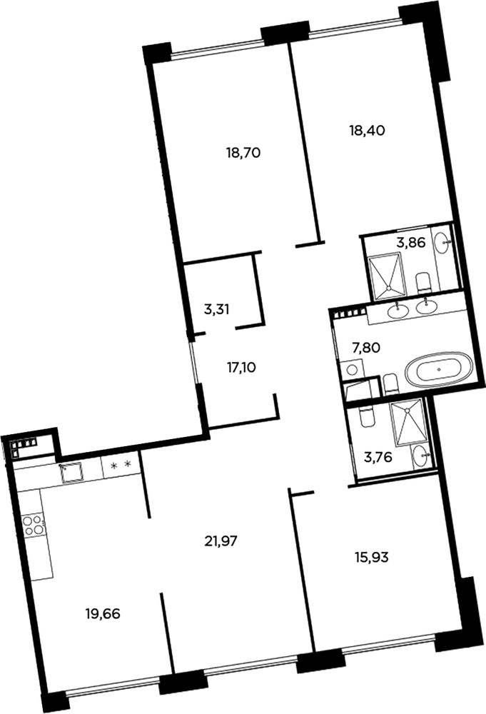 Планировка: 5Е-к.кв · 130,49 м²
