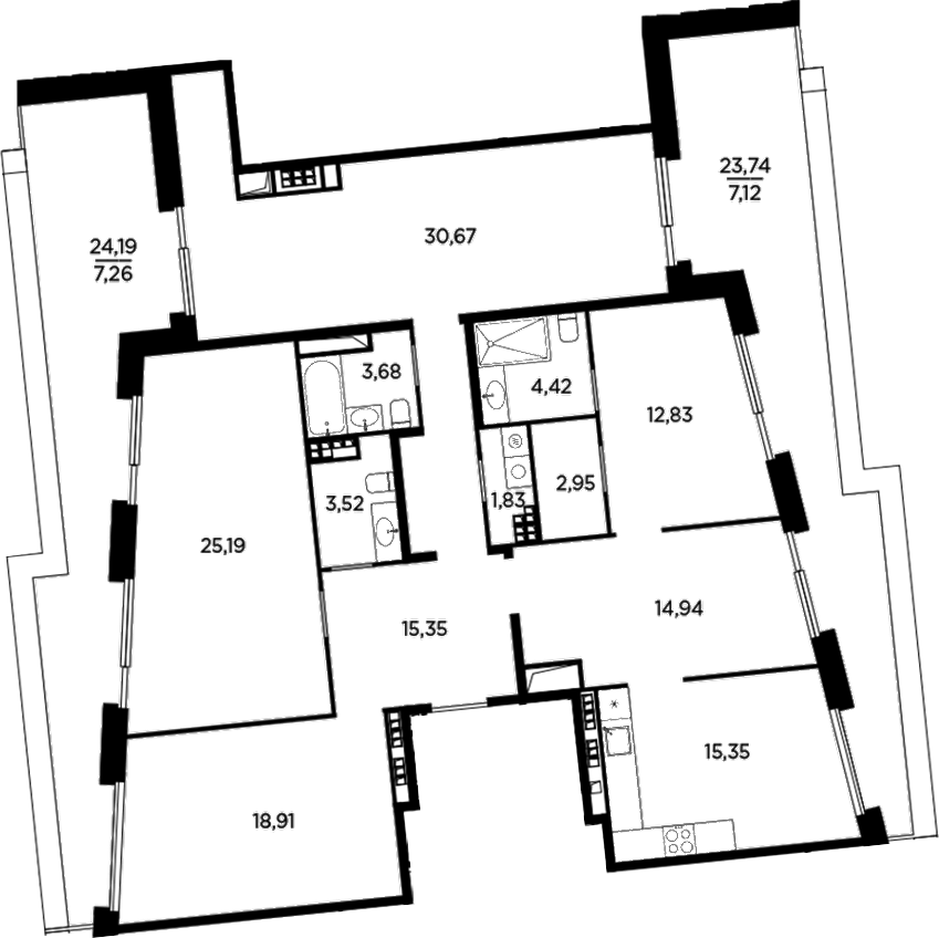 Планировка: 5Е-к.кв · 164,02 м²