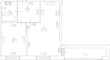 Планировка: 2Е-к.кв · 53,6 м²