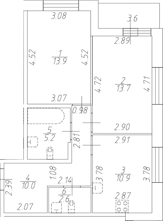 Планировка: 2 комнаты · 58,1 м²