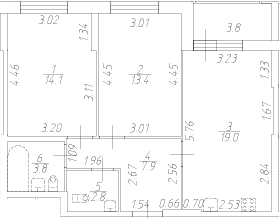 Планировка: 3Е-к.кв · 62,9 м²