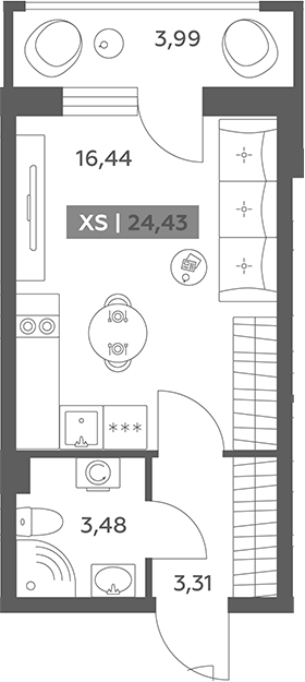 Планировка: Студия · 24,43 м²