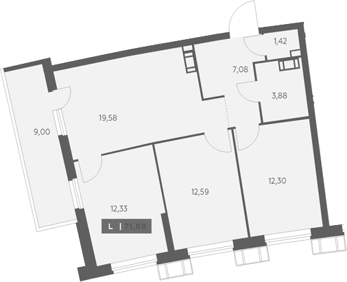 Планировка: 4Е-к.кв · 71,88 м²