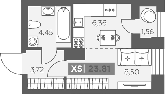 Планировка: Студия · 23,81 м²