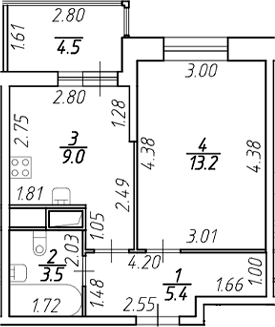 Планировка: 1 комната · 33,35 м²