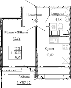 Планировка: 1 комната · 32,3 м²