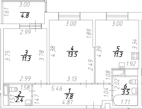 Планировка: 2 комнаты · 52,2 м²