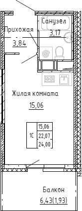 Планировка: Студия · 22,9 м²