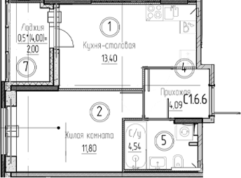 Планировка: 1 комната · 35,83 м²