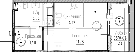 Планировка: Студия · 26,48 м²