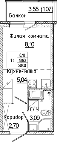 Планировка: Студия · 20 м²