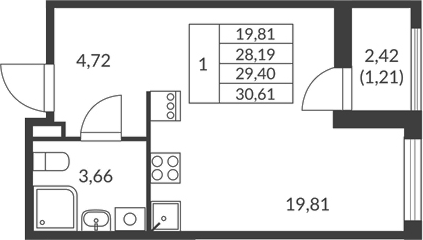 Планировка: Студия · 29,4 м²