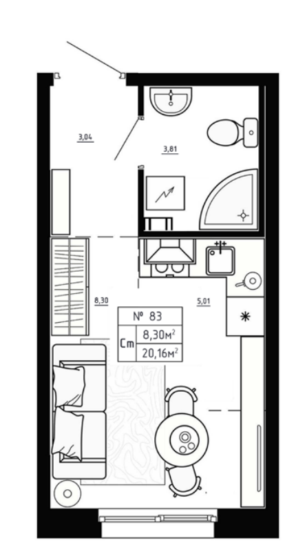 Планировка: Студия · 20,16 м²