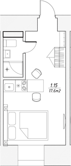 Планировка: Студия · 17,6 м²