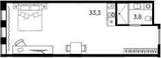 Планировка: Студия · 37,1 м²