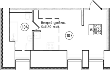 Планировка: Студия · 38,04 м²