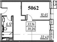Планировка: 1 комната · 39,26 м²