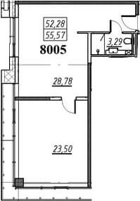 Планировка: 1 комната · 55,57 м²