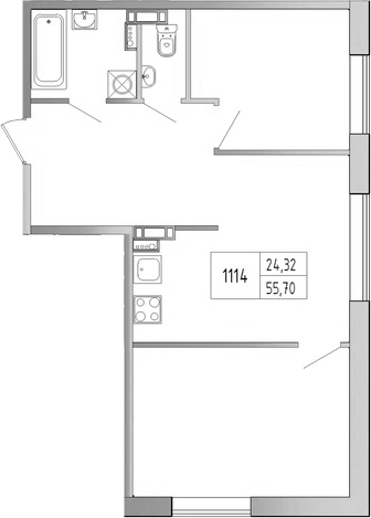 Планировка: 2 комнаты · 55,7 м²