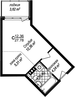 Планировка: Студия · 27,78 м²