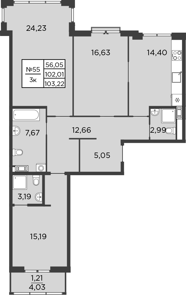 Планировка: 3 комнаты · 103,22 м²