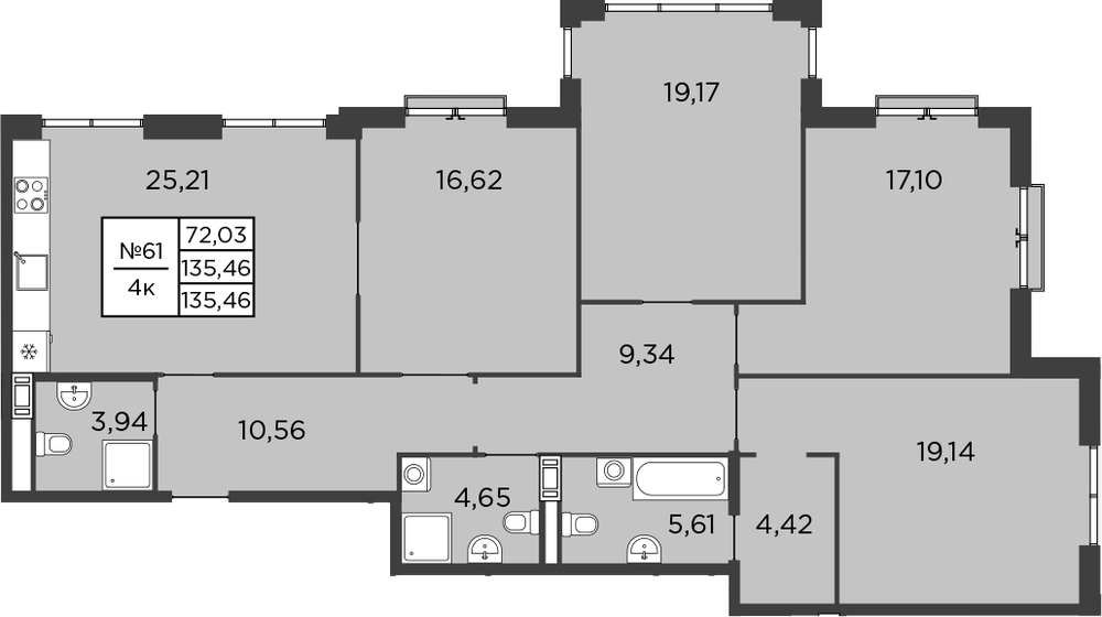 Планировка: 5Е-к.кв · 135,46 м²