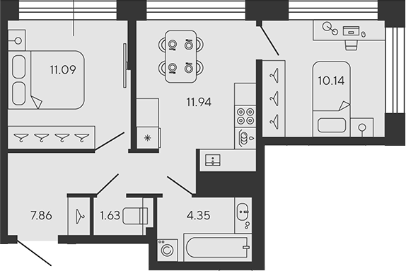 Планировка: 2 комнаты · 47,01 м²