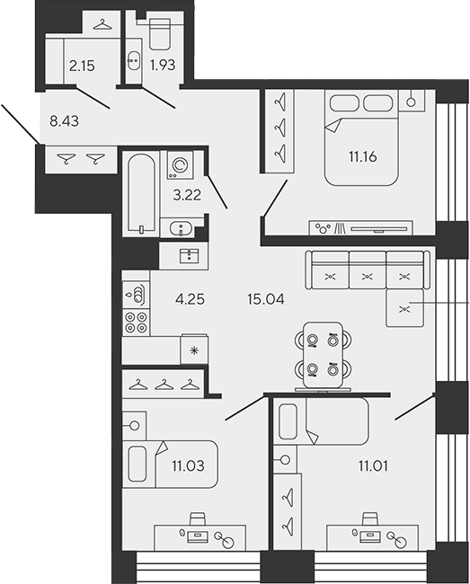 Планировка: 4Е-к.кв · 68,22 м²
