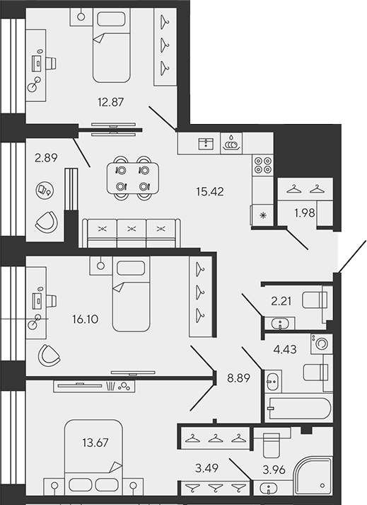 Планировка: 4Е-к.кв · 83,9 м²
