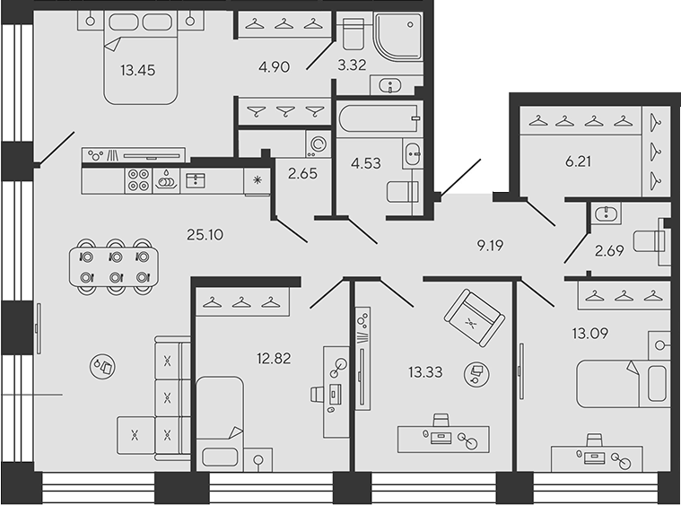 Планировка: 5Е-к.кв · 110,81 м²