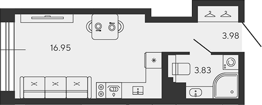 Планировка: Студия · 24,37 м²