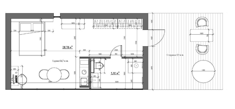Планировка: Коттедж · 56,7 м²