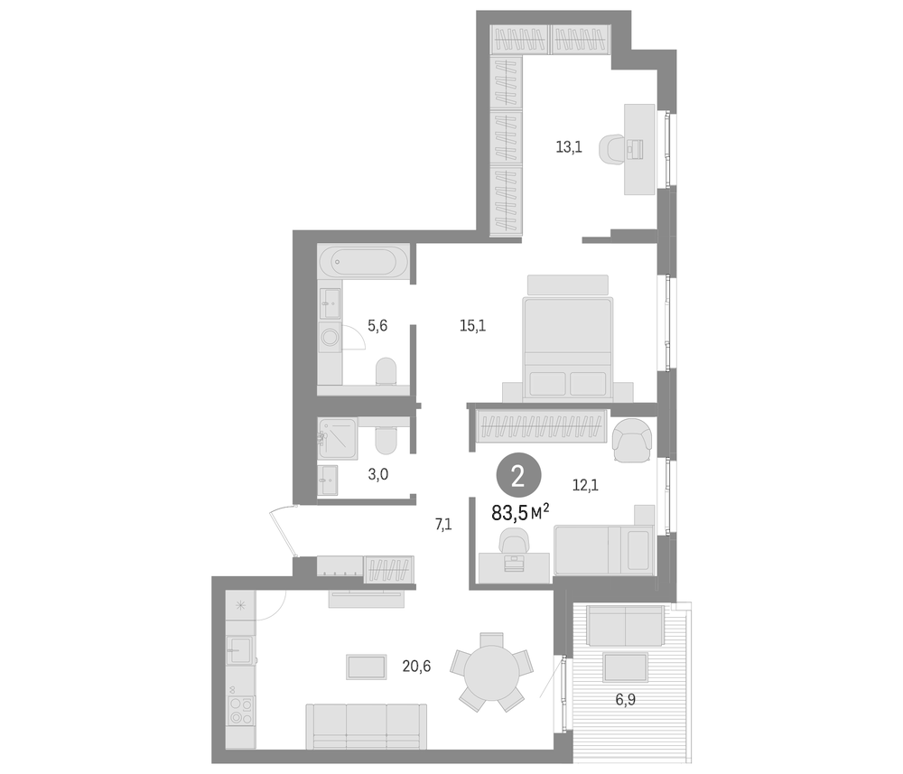 Планировка: 4Е-к.кв · 83,5 м²