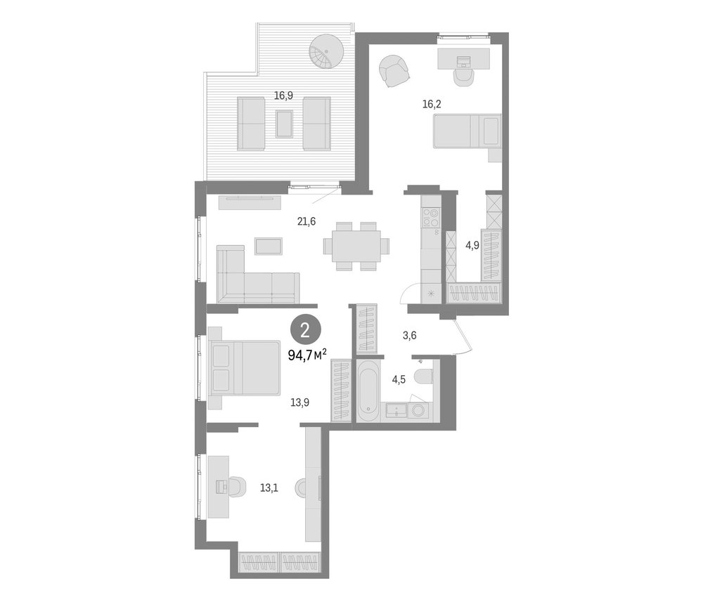 Планировка: 5Е-к.кв · 94,7 м²