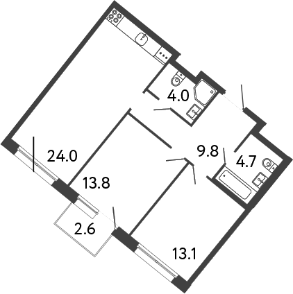 Планировка: 3Е-к.кв · 74,6 м²