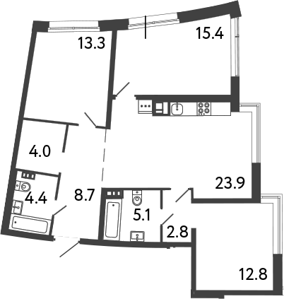 Планировка: 4Е-к.кв · 90,4 м²