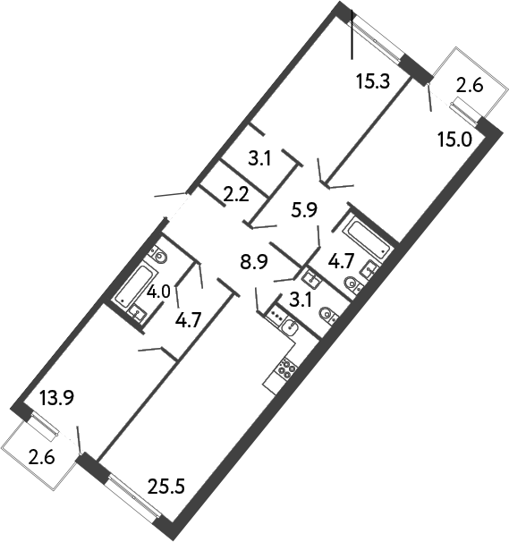 Планировка: 4Е-к.кв · 111,5 м²