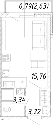 Планировка: Студия · 23,11 м²