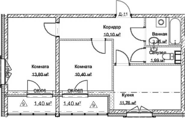 Планировка: 2 комнаты · 55,6 м²