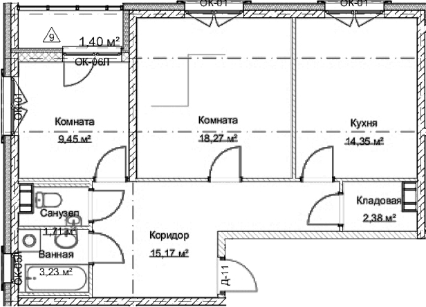 Планировка: 2 комнаты · 66,9 м²