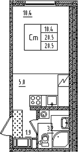 Планировка: Студия · 20,5 м²
