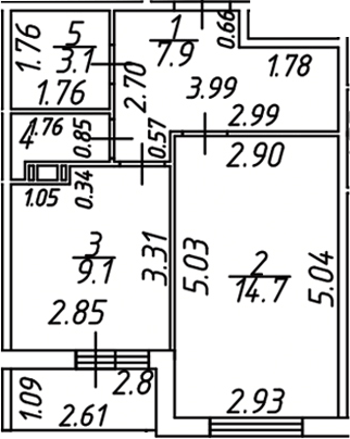 Планировка: 1 комната · 37,8 м²