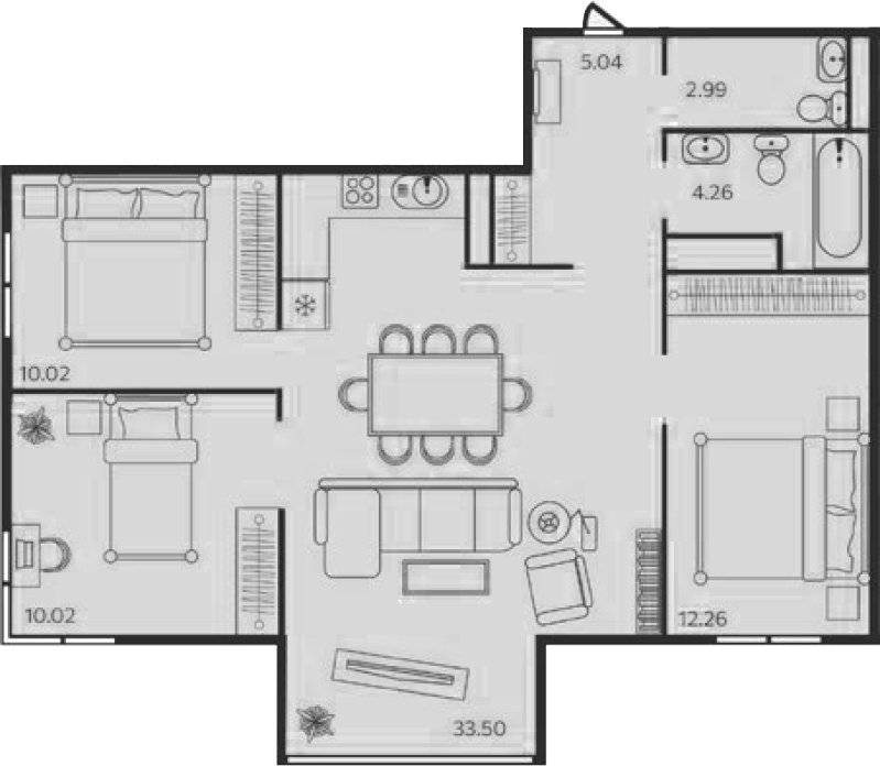 Планировка: 3 комнаты · 78,09 м²