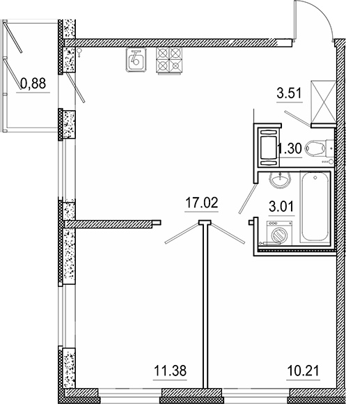 Планировка: 3Е-к.кв · 47,31 м²